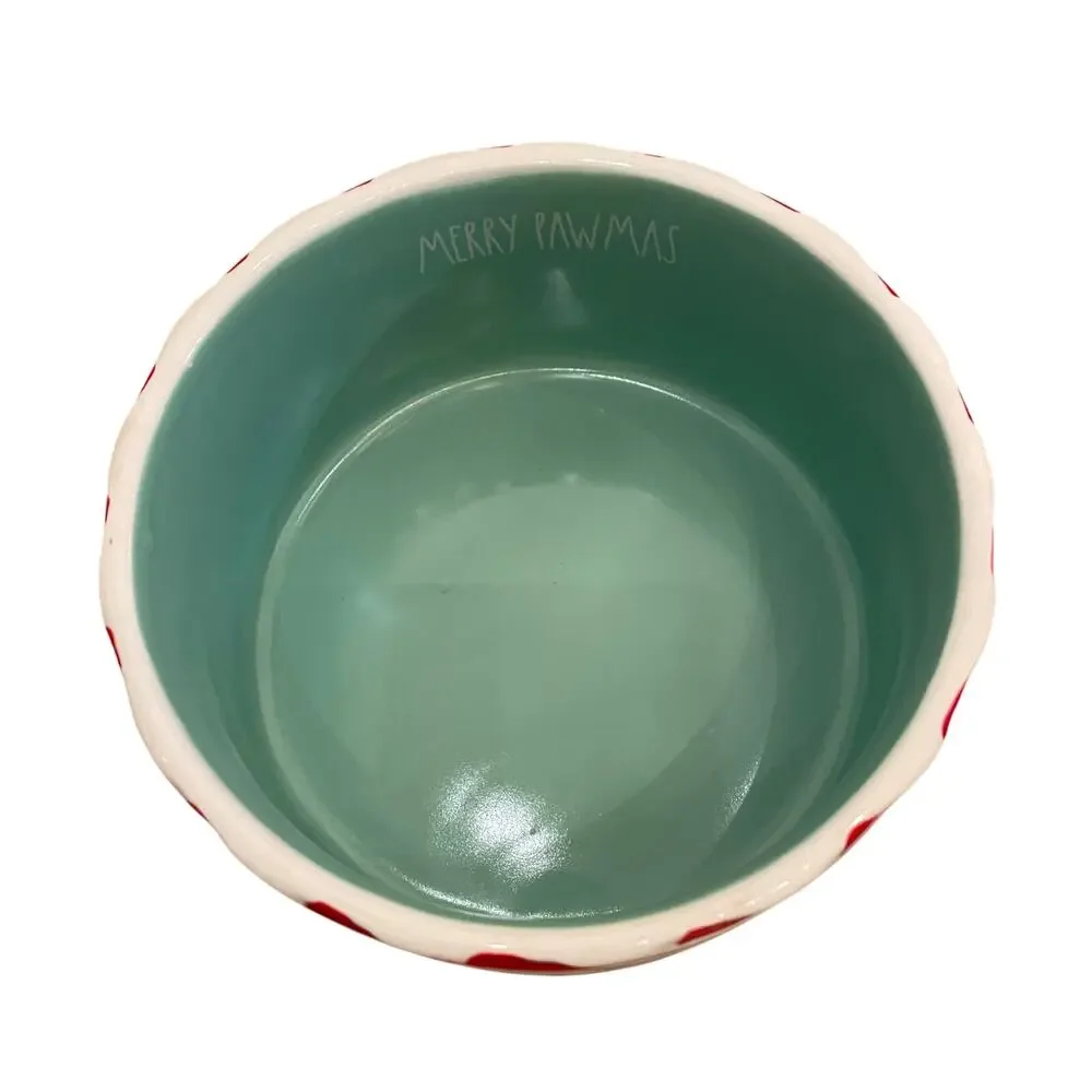 Rae Dunn Dog Bowl Christmas Candy Cane Striped MERRY PAWMAS New